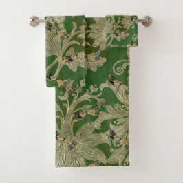  groene Tan Damask Floral Dragonflies Bad Handdoek
