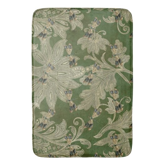 groene Tan Damask Floral Dragonflies Badmat (Voorkant Verticaal)
