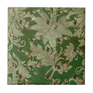 groene Tan Damask Floral Dragonflies Tegeltje