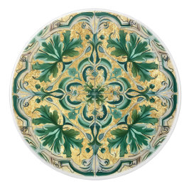 Groene Tan Gold Look Talavera Azulejo Tegel Keramische Knop