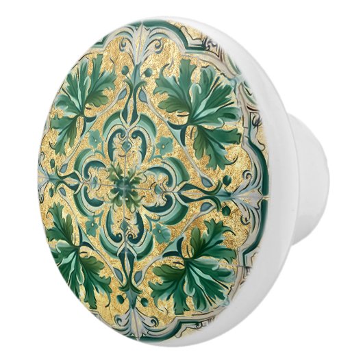 Groene Tan Gold Look Talavera Azulejo Tegel Keramische Knop (Rechts)