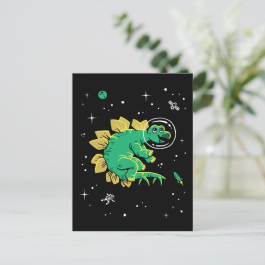 Groene Tan Stegosaurus Dinos in de ruimte Briefkaart (Staand voorkant)