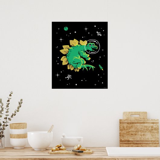 Groene Tan Stegosaurus Dinos in de ruimte Poster (Keuken)