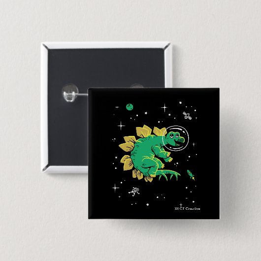 Groene Tan Stegosaurus Dinos in de ruimte Vierkante Button 5,1 Cm (Voorkant /achterkant)