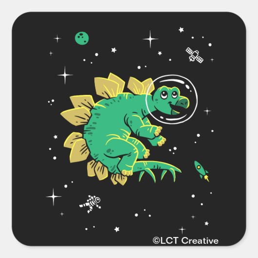 Groene Tan Stegosaurus Dinos in de ruimte Vierkante Sticker (Voorkant)