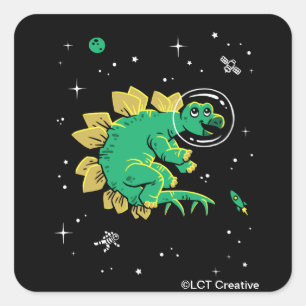 Groene Tan Stegosaurus Dinos in de ruimte Vierkante Sticker