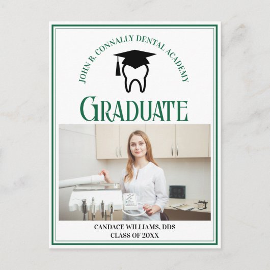 Groene Tandheelkundige School Foto Custom Afstuder Aankondigingskaart (Voorkant)