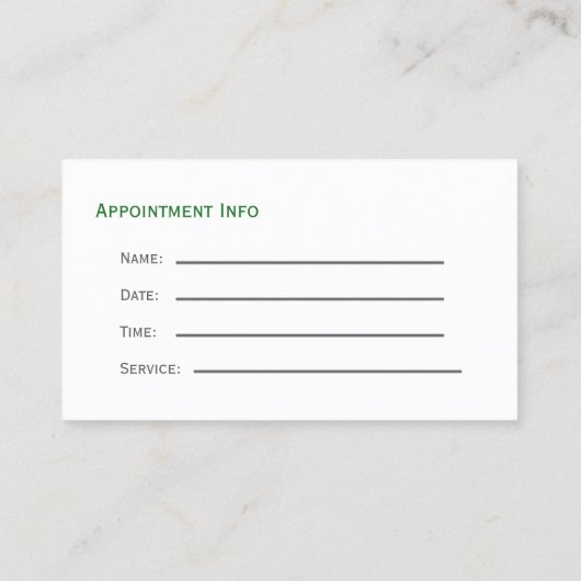 Groene tandheelkundige visitekaartjes met afspeelk afsprakenkaartje (Achterkant)