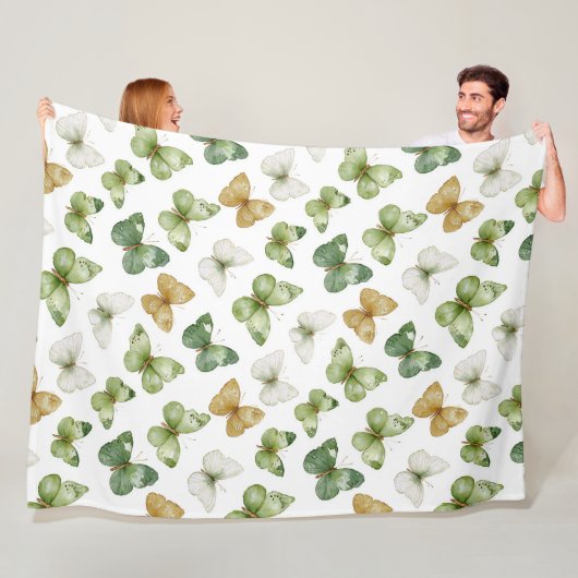 Groene Tannige Witte Vlinders Fleece Deken (In situ)
