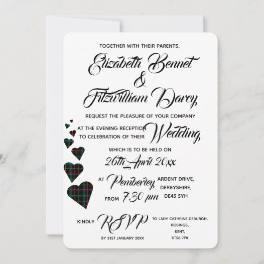 Groene Tartan Avonduitnodiging Kaart (Achterkant)