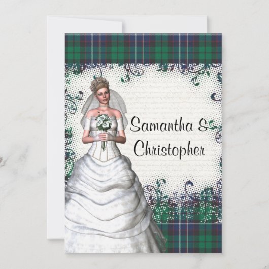 Groene tartan bruiloft kaart (Voorkant)