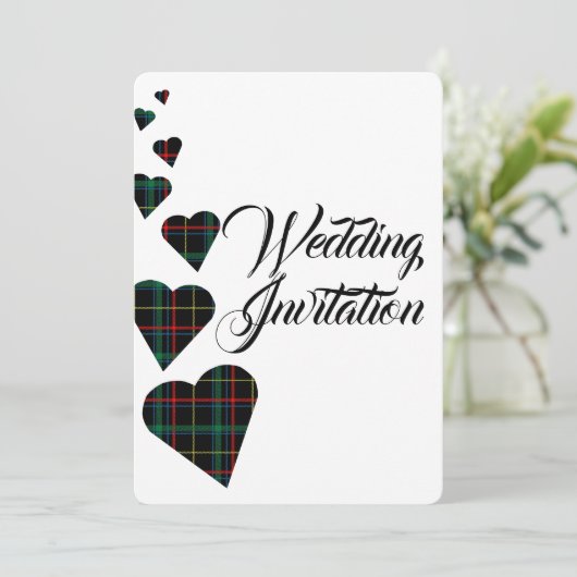 Groene Tartan bruiloft uitnodiging (Staand voorkant)