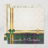 Groene tartan- en goudkoolstof met witte damp kaart (Voorkant / Achterkant)