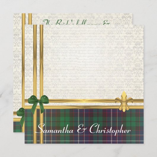 Groene tartan- en goudkoolstof met witte damp kaart (Voorkant / Achterkant)