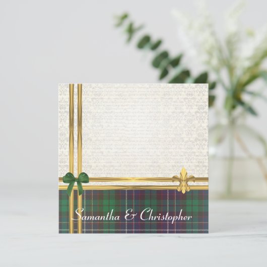 Groene tartan- en goudkoolstof met witte damp kaart (Staand voorkant)