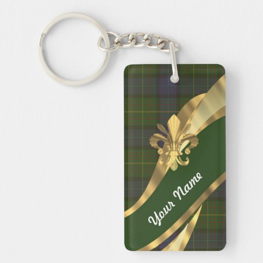 Groene tartan & gouden lint sleutelhanger (Voorkant)