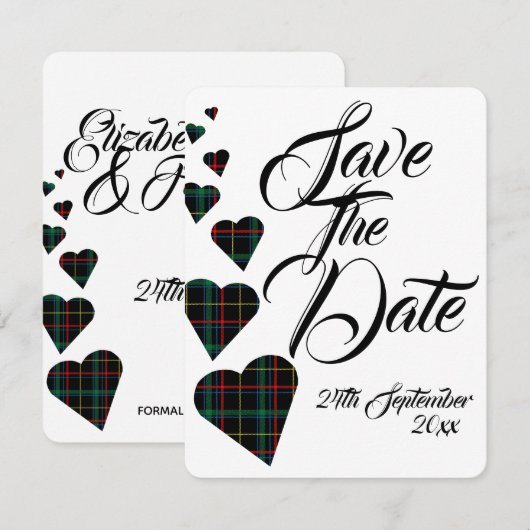 Groene Tartan Huwelijk Save The Date Kaart (Voorkant / Achterkant)
