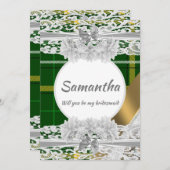 Groene tartan plaid bruidsmeisje uitnodiging (Voorkant / Achterkant)