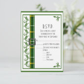 Groene tartan plaid bruiloft R.S.V.P RSVP Kaartje (Staand voorkant)