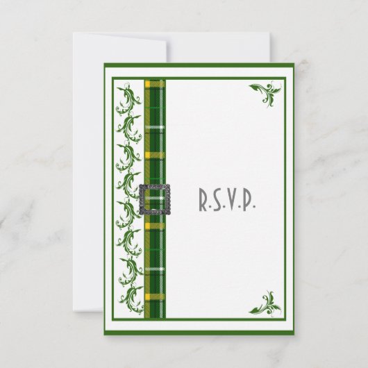 Groene tartan plaid bruiloft R.S.V.P RSVP Kaartje (Achterkant)