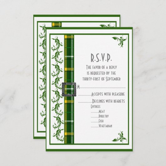 Groene tartan plaid bruiloft R.S.V.P RSVP Kaartje (Voorkant / Achterkant)