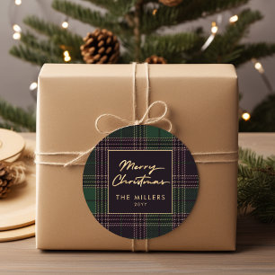 Groene Tartan Plaid Buffel Plaid Modern Elegant Ronde Sticker