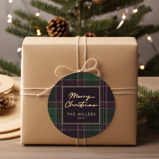 Groene Tartan Plaid Buffel Plaid Modern Elegant Ronde Sticker