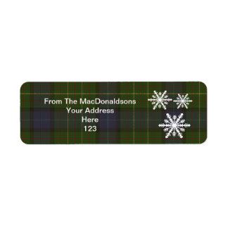 Groene tartan plaid en kerstsneeuwvlok etiket