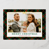  Groene Tartan Plaid Foto Kerst Folie Feestdagenkaart (Voorkant)