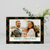  Groene Tartan Plaid Foto Kerst Folie Feestdagenkaart (Staand Voorkant)