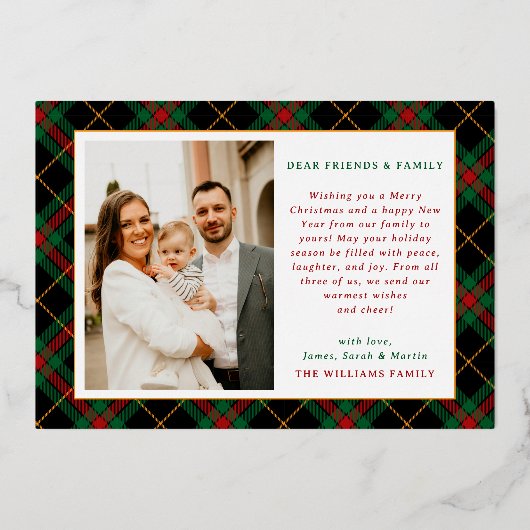  Groene Tartan Plaid Foto Kerst Folie Feestdagenkaart (Achterkant)