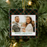Groene Tartan Plaid Foto Kerst Keramisch Ornament<br><div class="desc">Stuur dit vakantieseizoen warme wensen met de Green Tartan Plaid Photo Merriest Christmas Holiday Kaart. Met een charmant groen gingham plaid patroon in combinatie met uw favoriete familiefoto, combineert deze kaart tijdloze elegantie met feestelijk gejuich. Perfect voor het verspreiden van vakantiedruk naar vrienden en familie, het vangt de gezellige geest...</div>