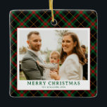 Groene Tartan Plaid Foto Kerst Keramisch Ornament<br><div class="desc">Stuur dit vakantieseizoen warme wensen met de Green Tartan Plaid Photo Merriest Christmas Holiday Kaart. Met een charmant groen gingham plaid patroon in combinatie met uw favoriete familiefoto, combineert deze kaart tijdloze elegantie met feestelijk gejuich. Perfect voor het verspreiden van vakantiedruk naar vrienden en familie, het vangt de gezellige geest...</div>