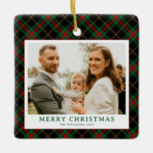  Groene Tartan Plaid Foto Kerst Keramisch Ornament