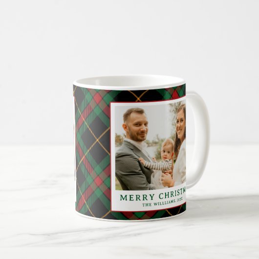  Groene Tartan Plaid Foto Kerst Koffiemok (Voorkant rechts)