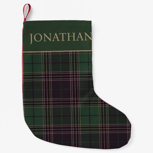 Groene Tartan Plaid Gepersonaliseerde Kerstmis kou Kleine Kerstsok (Voorkant)