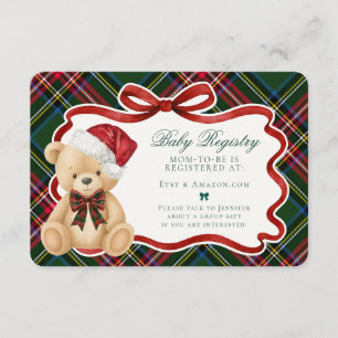 Groene Tartan Plaid Kerstbeer Baby Cadeaulijst Informatiekaartje