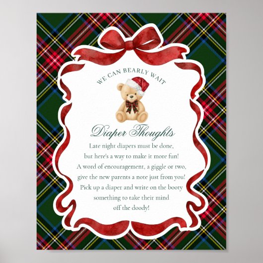 Groene Tartan Plaid Kerstbeer Luiers Gedachten Poster (Voorkant)
