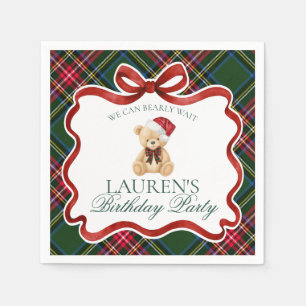 Groene Tartan Plaid Kerstbeer Verjaardagsfeestje Servet