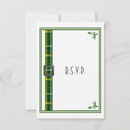 Groene tartan plaid lint bruiloft R.S.V.P RSVP Kaartje (Achterkant)