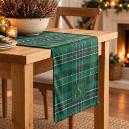 Groene Tartan Plaid Monogram Korte Tafelloper