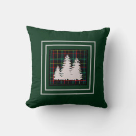 Groene Tartan Plaid Pine Tree Silhouet Kussen