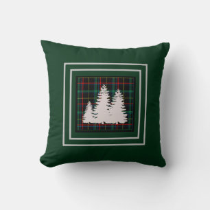 Groene Tartan Plaid Pine Tree Silhouet Kussen