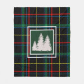 Groene Tartan Plaid & Witte dennenboom Silhouet Fleece Deken (Voorkant)