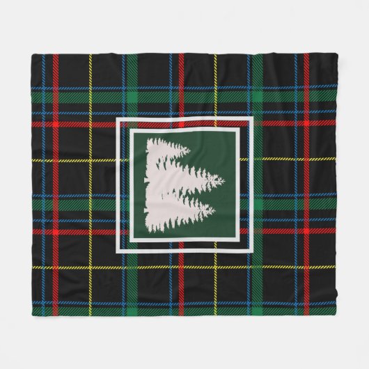 Groene Tartan Plaid & Witte dennenboom Silhouet Fleece Deken (Voorkant (Horizontaal))