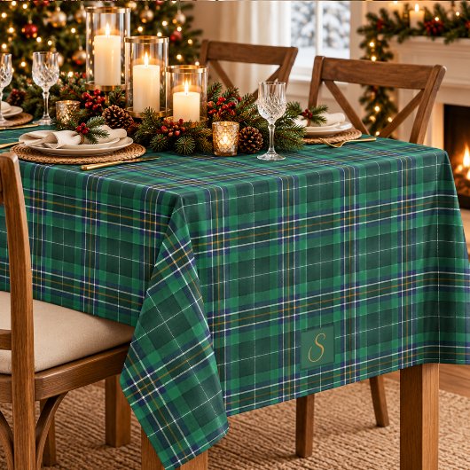 Groene Tartan Schotse Ruit Monogram Tafelkleed