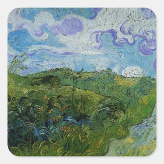 Groene tarwevelden door Vincent van Gogh Vierkante Sticker (Voorkant)