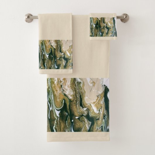 Groene & Taupe Abstracte Rand Badhanddoeken Bad Handdoek (Insitu)