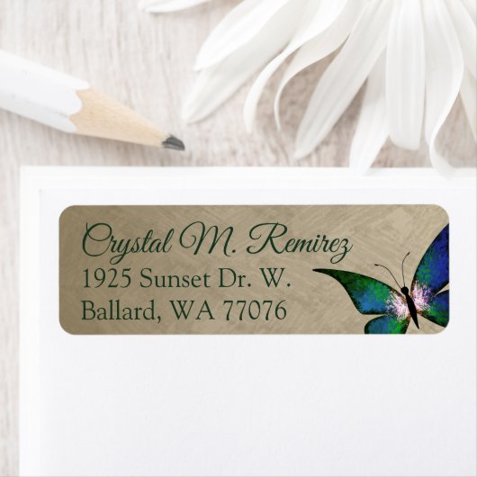 Groene, Taupe Butterfly Return Address Labels (Insitu)