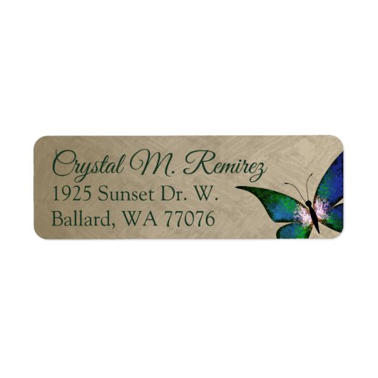 Groene, Taupe Butterfly Return Address Labels (Voorkant)
